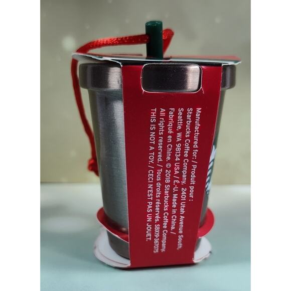 Starbucks Christmas Ornament Cold Cup with Straw 2018 Sparkly Stainless Steel - Picture 4 of 6
